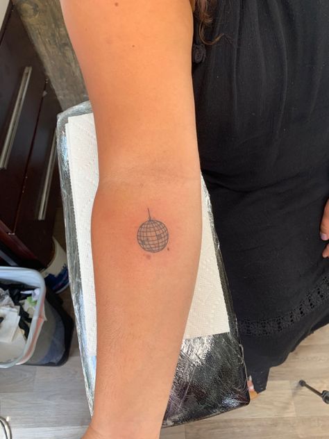 Mirrorball Tattoo, Disco Ball Tattoo, Tattoo On Arm, Ball Tattoo, Taylor Swift Tattoo, Discreet Tattoos, Dainty Tattoos, Subtle Tattoos, Dream Tattoos