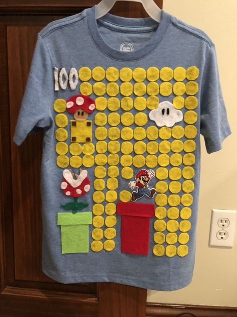 100th Day of School Mario! 100th Day Ideas For Kindergarten, 100 Day Of School Project For Boys, Hundred Days Of School Shirt Ideas, 100 Items On A Shirt 100th Day, Polka Dot Day At School, 100 Days Of School Ideas Shirts Boys, 100 Days Of School Poster Ideas Boys, 100th Day Of School Shirts Boy Diy, 100 Days Of School Ideas Projects