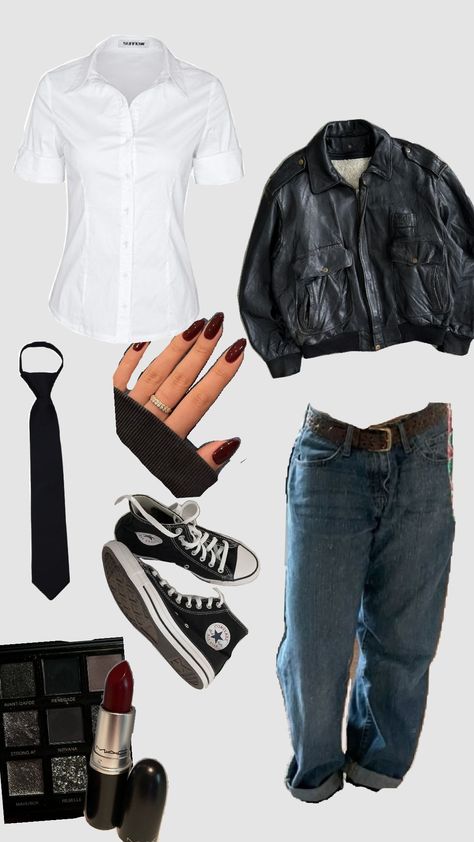 Greaser Outfit Girl, Rockstar Girlfriend Outfit 90s, Girlfriends Outfits 90s, Greasers Outfit Girl, 80s Concert Outfit, Rock N Roll Aesthetic Outfit, Rock Star Outfit Women, Greaser Girl Outfit, Girl Greaser Outfit