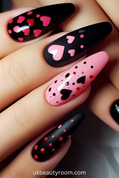 Pink And Black Nail Art, Pink Nail Art Designs, Square French, Acrylic Pink, Marble Nail Designs, February Nails, Romantic Nails, Valentine Nails, Colorful Nails