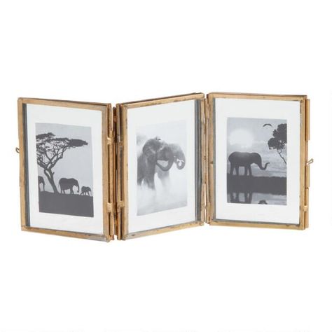 Antique Brass Hinged Triple Photo Frame | World Market Table Top Frame, Brass Hinges, Cost Plus World Market, Frame Stand, Tabletop Decor, Photo Memories, Affordable Home Decor, Brass Frame, World Market