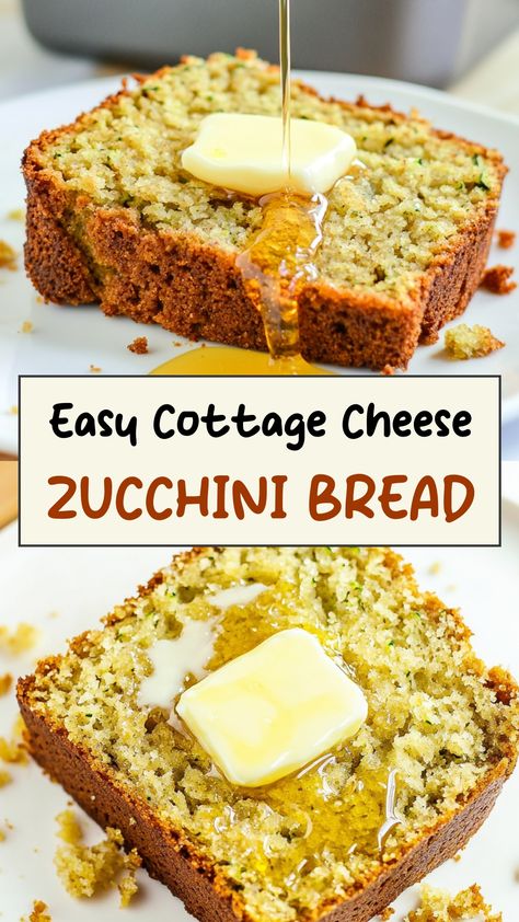 Indulge in a delicious and healthier treat with this Cottage Cheese Zucchini Bread recipe! Packed with flavor and moist texture, this bread is perfect for breakfast or as a snack. The addition of cottage cheese adds protein while zucchini boosts the nutritional value. Easy to make and highly customizable, you can enjoy this bread any time of the day. Good Cottage Cheese Recipes, 2 Ingredient Cottage Cheese Flatbread, Cottage Cheese Quick Bread, Cottage Cheese Cloud Bread Recipe, Cottage Cheese Recipes Healthy Low Carb, Cheese Zucchini Bread, Protein Zucchini Bread, Cottage Cheese Zucchini, Cottage Cheese Flatbread