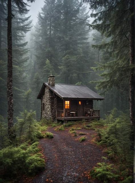 Old Cabin In The Woods Aesthetic, Cabin In The Woods At Night, Cabin In The Woods Monsters, Forest Houses, Tiny Log Cabins, Snowy Cabin In The Woods Aesthetic, Cabin In The Woods Creepy, Shed Cabin, Off Grid House