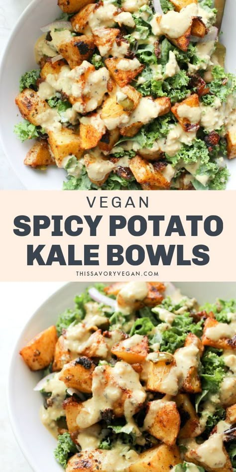 Kale Bowls, Wraps Vegan, Dressing Simple, Fall Meal, Creamy Dressing, Tasty Vegetarian Recipes, Tahini Dressing, God Mat, Crispy Potatoes