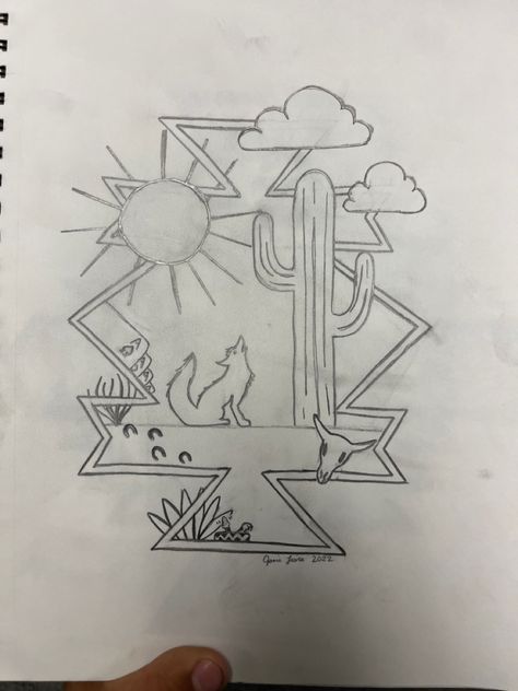 Aztec Designs Drawing, Western Stuff To Draw, Country Things To Draw Easy, Tattoo Ideas Punchy, Easy Western Sketches, Simple Cowboy Drawing, Aztec Drawing Easy, Simple Western Doodles, Western Doodle Art