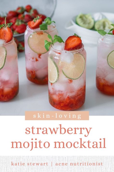 Strawberry Mojito Mocktail Strawberry Mojito Mocktail, Strawberry Mojito Recipe, Paleo Burger, Strawberry Avocado Salad, Mocktail Party, Holiday Mocktail, Coconut Mojito, Mojito Mocktail, Strawberry Mojito