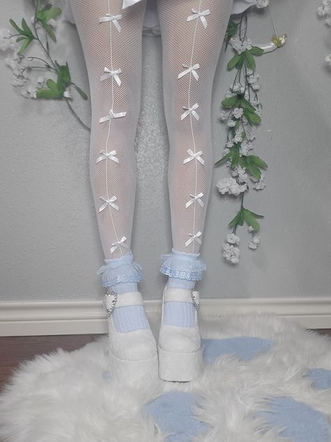 Baby Blue And White Aesthetic, Balletcore Outfits Blue, Light Blue Aesthetic Outfit, Light Blue Outfit Aesthetic, Babydoll Aesthetic Outfits, Hyper Feminine Aesthetic, Blue And White Kawaii Outfit, Angelcore Aesthetic Outfits, Pastel Aesthetic Fashion