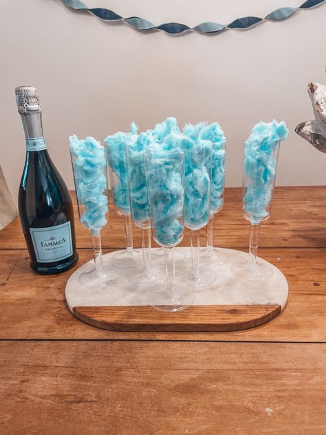 Something Blue Bachelorette Party, Something Blue Bachelorette, Abba Style, Mamma Mia Bachelorette Party, Blue Bachelorette Party, Blue Bachelorette, Hens Party Themes, Cotton Candy Champagne, Blue Cotton Candy