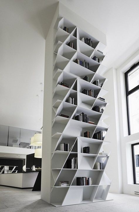 Geometric bookcases and wall units Modern Bookcase Design, Modern Bookcases, Lots Of Books, Daniel Libeskind, Bookcase Design, Regal Design, Bookshelf Design, Bookcase Shelves, Design Del Prodotto