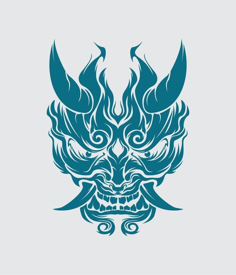 Demon samurai oni mask hannya mask japanesse skull style head tattoo illustration vector design t shirt print template Hannya Mask Art, Demon Samurai, Mascara Oni, Oni Mask Tattoo, Designing Tips, Demon Mask, Hannya Mask, Head Tattoo, Japan Logo