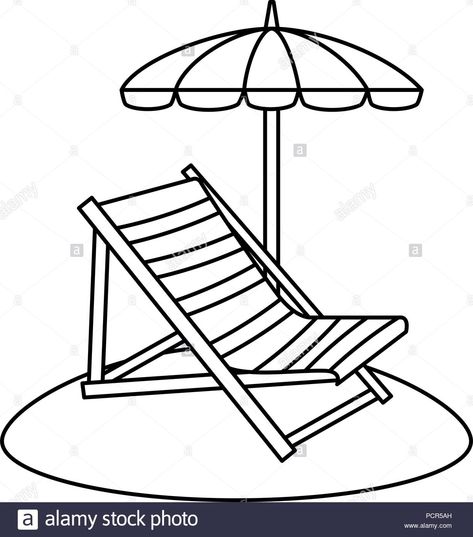 Download this stock vector: beach chair with umbrella - PCR5AH from Alamy's library of millions of high resolution stock photos, illustrations and vectors. Sun Umbrella Beach, Beach Chairs Drawing, Lawn Chair Drawing, How To Draw A Beach Chair, Deck Chair Illustration, Beach Chair Drawing, Beach Umbrella Drawing, Beach Chair Illustration, Beach Chair With Umbrella