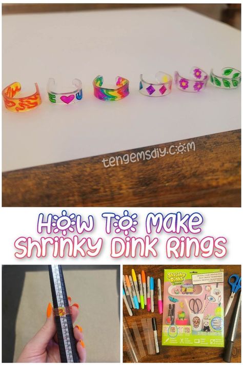 We love throw back, nostalgic arts and crafts, so today we're learning how to make Shrinky Dink rings! Let's make easy custom jewelry! #howtomakeshrinkydinkrings #shrinkydinkideas #shrinkydinkjewelry #howtomakeshrinkydinksathome #shrinkydinkjewelryideas #howlongtocookshrinkydinks #howtomakeshrinkydinkjewelry #howtomakejewelryathome #craftstomakeandsell #90scrafts #shrinkplastic #easyjewelrymakingideas #trendingcrafts #sharpiecraftideasforadults #sharpieideas #craftsforkids #easycrafts Homemade Shrinky Dink, Plastic Cup Shrinky Dink, Makerspace Crafts, Shrinky Dink Rings, Cute Shrinky Dink Ideas, Shrinky Dink Ideas Templates, Shrink Plastic Ideas, Shrinky Dink Charms, Shrinky Dink Ideas