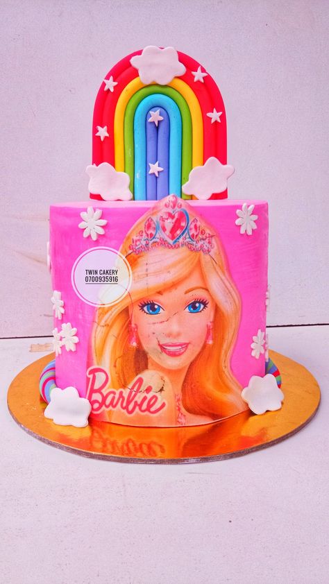 Rainbow Barbie, Barbie Cake Topper, Barbie Birthday Cake, Barbie Cake, Pink Barbie, Barbie Birthday, Rainbow Cake, 4th Birthday, Birthday Cakes