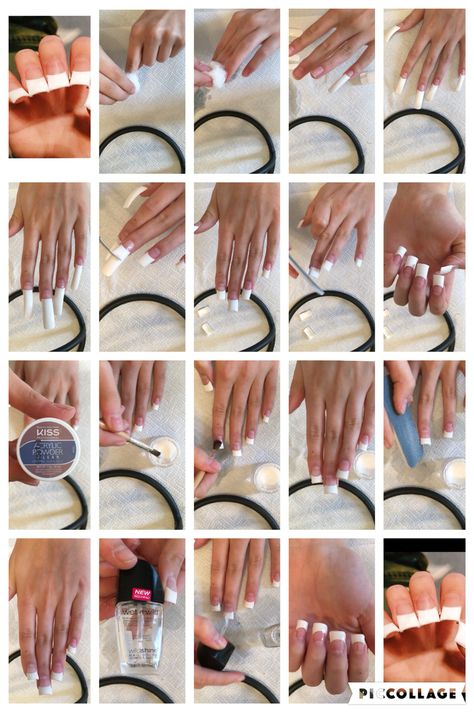 Step by step to how to do your own acrylics  French tip nails  Disclaimer: I did not get this from the Internet!  nails by its._.c How To Do Acrylic Nails Step By Step, Do Acrylic Nails, Ophelia Lovibond, Nails Step By Step, Nail Room Ideas, Acrylic French, French Manicures, Acrylic Nails At Home, Nails Yellow