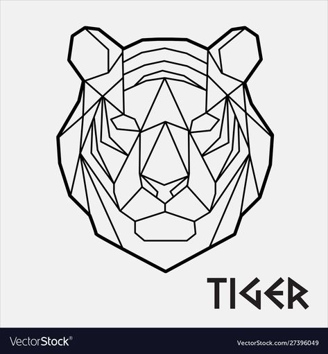 Tiger Head Tattoo Design, Head Tattoo Design, Tiger Outline, Geometric Animal Head, Tiger Head Tattoo, Tiger Silhouette, Geometric Tiger, Tiki Faces, Embroidered Canvas Art