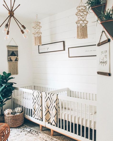 Twin Babies Nursery, Twin Nursery Gender Neutral, Twin Nursery Room, Twin Baby Rooms, Twin Girls Nursery, Shared Nursery, Nursery Layout, Twin Nursery, Scandinavian Nursery