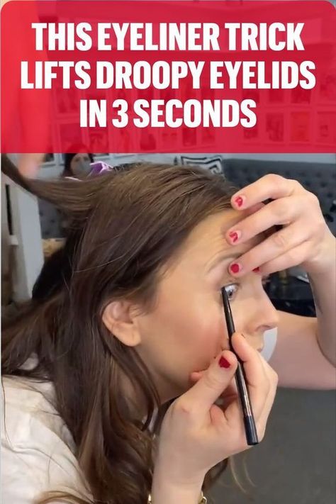 One eyelid droops more than the other and the eyes look asymmetricalThis lightning-fast eyeliner trick works wonders.Have you ever noticed that our two halves of the face are not the same in appearanceNobody has an absolutely symmetrical faceso Droopy Eyelids Makeup, Eye Lifting Makeup, Makeup For Droopy Eyelids, Droopy Eye Makeup, Symmetrical Face, Saggy Eyelids, Makeup For Hooded Eyelids, Hooded Eye Makeup Tutorial, Hooded Eyelids