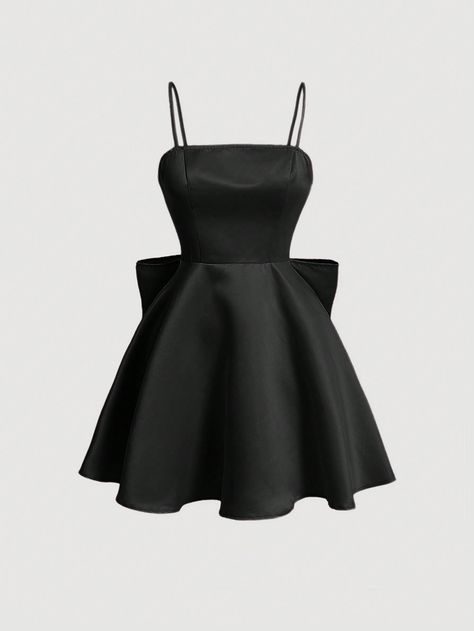 SHEIN MOD Plus Size Women's Backless Lace-Up Dress With Large Bow Decoration At The BackI discovered amazing products on SHEIN.com, come check them out! Casual Sundress, Bow Tie Dress, Black Silk Dress, Vestido Plus Size, Black Party Dresses, Suspender Dress, Long Jumpsuits, Burgundy Dress, Evening Party Dress