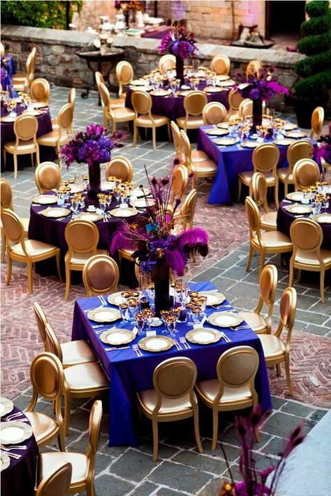 . Napa Valley Wine Tasting, Reception Designs, Purim Party, Gold Chairs, Celebration Dinner, Purple And Gold Wedding, Unique Destination Wedding, Feather Centerpieces, Edible Wedding Favors