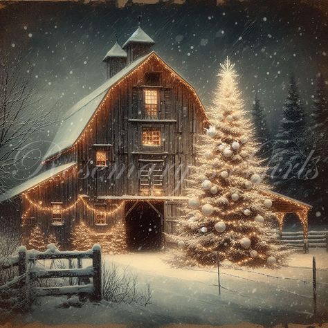 Barn Christmas Tree, Barn Christmas, Christmas Barn, Cowboy Christmas, Pretty Christmas, Winter Scenery, Cool Wallpapers Art, Old Barns, Christmas Scenes