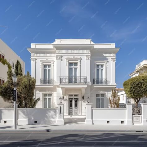 Premium AI Image | illustration of Neo classic villa villa on the street white wallclea Neo Classic House, Neo Classic Villa, White Villa, Villa Designs, Small Villa, Classic Villa, Neo Classic, Villa Design, Classic House