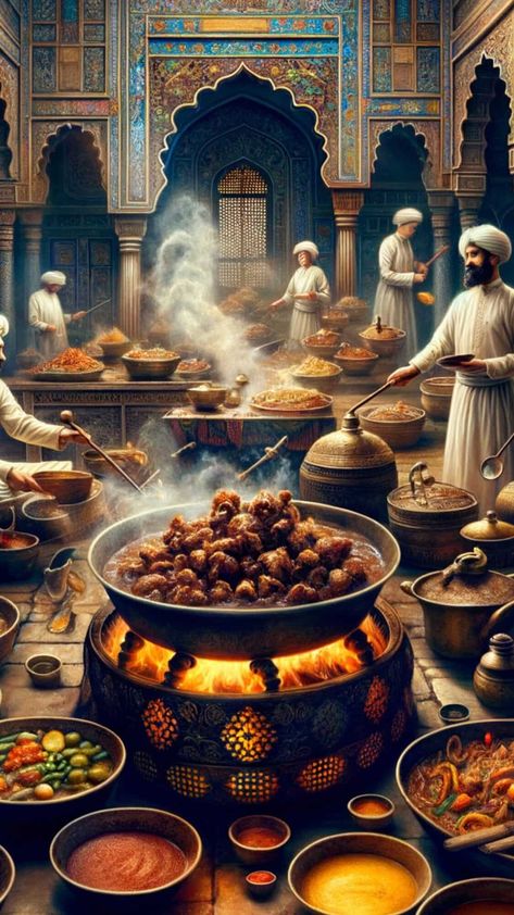 Mughal Empire Fashion, Mughal Food, Mughal Fashion, Indian Fast Food, Recipe Book Design, Chicken Korma, Persian Cuisine, Royal Indian, Mughal Empire