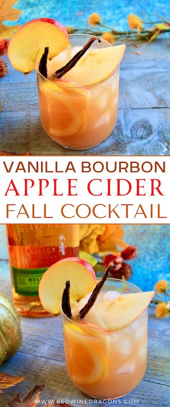 This refreshing apple bourbon cider cocktail is a chilled mix of bourbon, Honeycrisp apple cider, fresh vanilla bean syrup, and fresh lemon for a cool and crisp apple fall cocktail! #fallcocktails #falldrinks #applecider #applecidercocktail #bourboncocktails #bourbondrinks Smoked Apple Cider Cocktail, Bourbon Apple Cider Slushie, Apple Cider Old Fashioned Cocktail, Apple Bourbon Cocktail, Fall Bourbon Cocktails, Apple Cider Bourbon Cocktail, Bourbon Mixed Drinks, Vanilla Bean Syrup, Autumn Beverages