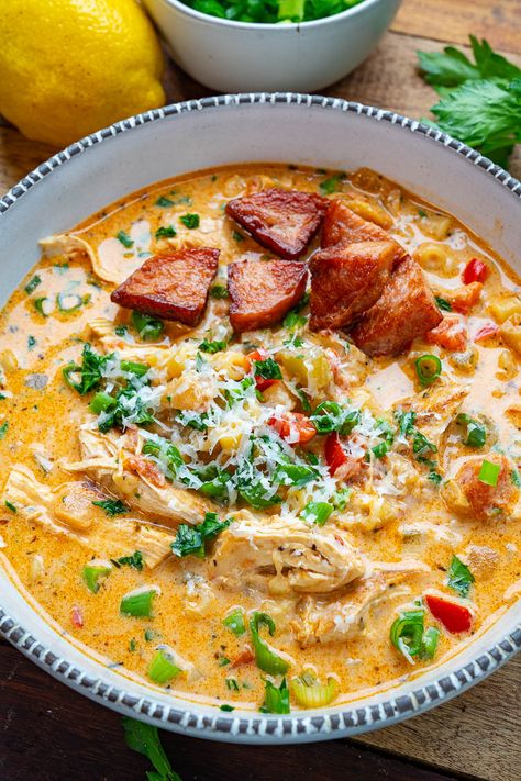 Pasta With Cream Of Mushroom, Cajun Chicken Pasta Soup, Chicken Pasta Soup, Soup Ideas, Cream Of Mushroom Soup, Cajun Chicken Pasta, Creamy Parmesan, Cream Of Mushroom, Pasta Soup