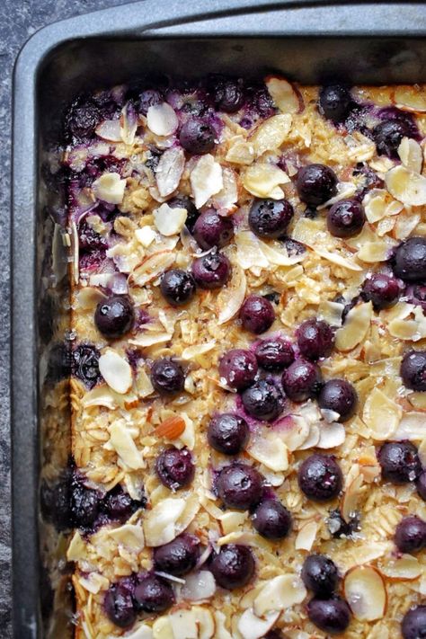 Blueberry Almond Baked Oatmeal • Dance Around the Kitchen Peanut Butter Baked Oatmeal, Dance Around The Kitchen, Baked Oatmeal Cups, Blackberry Recipes, Good Morning Breakfast, Oatmeal Cups, Blueberry Oatmeal, Baked Oats, Baked Oatmeal