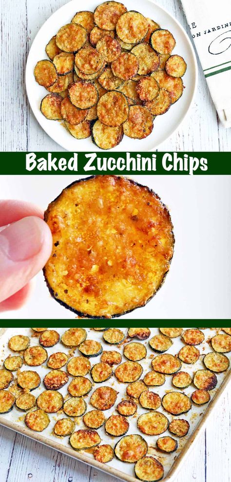 Coated with olive oil, spices and parmesan, then baked into crispy perfection, these zucchini chips are amazing. Zucchini Chips Baked Healthy, Easy Zucchini Chips, Baked Garlic Parmesan Zucchini Chips, Joy Bauer Zucchini Parmesan Crisps, Keto Zucchini Chips Baked, Low Carb Zucchini Chips, Cool Ranch Zucchini Chips, Zucchini Recipes Crispy, Homemade Zucchini Chips