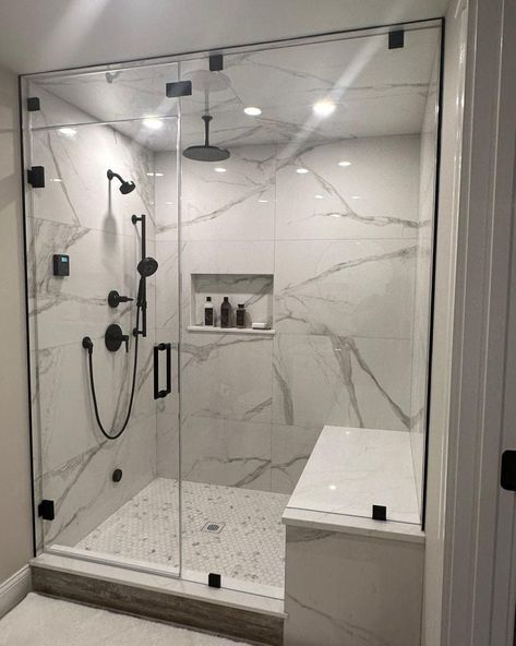 Small Steam Shower Tile Ideas -
Marble tiles Tile For Bathroom Shower Walk In, Master Bathrooms With Steam Showers, Marble Steam Shower Ideas, Small Walk In Shower Ideas Tile, Bathroom Steam Shower Ideas, Showers With Large Tiles, Flexstone Shower Walls, Marble Wall Tiles Bathroom, Small Glass Shower Ideas