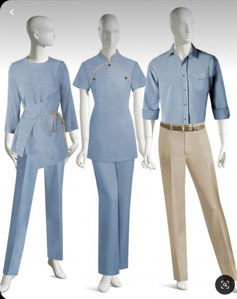 Clinic Uniform Design, Nanny Uniform Modern, Resort Uniform Ideas, Cute Work Uniform, Hotelier Uniform, Hotel Uniform Receptionist, Spa Uniform Ideas, Nanny Uniform, Clinic Uniform