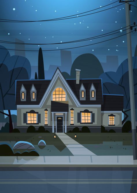 Cartoon Neighborhood Background, Cartoon Neighborhood, Cartoon Background House, Cartoon House Background, Building Cartoon, Background House, Night House, Suburban Neighborhood, Illustration House