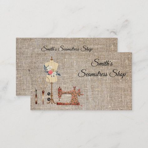 Vintage Seamstress Business Card | Zazzle Boutique Cards Design, Boutique Visiting Card Designs, Fashion Designer Visiting Card Ideas, Boutique Visiting Card, Fashion Designer Visiting Card, Golden Logo Design, Sewing Logo Design, Boutique Business Cards, Boutique Cards