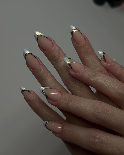 Chrome on chrome 🤩 #dovenailsbysharon Nail Inspo Almond Chrome, Clear With Chrome Nails, French Tip With Chrome Nails, Fun Chrome Extensions, Chrome Accent Nail, Subtle Chrome Nails, Chrome French Tip Nails Stiletto, Silver Chrome French Tip Nails, Silver Chrome Drip Nails