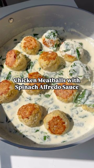 Parmesan Chicken Meatballs, Spinach Alfredo Sauce, Bake Ideas, Chicken Parmesan Meatballs, Spinach Alfredo, Gluten Free Panko, Parmesan Meatballs, Chicken Meatball Recipes, Spaghetti Recipe