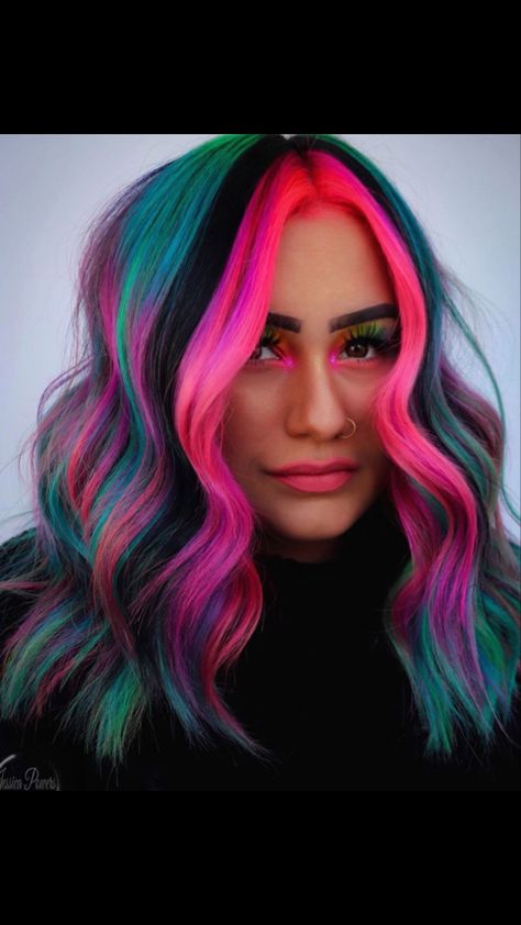 Medium Length Vivid Hair, Vivid Hair Color 2023, Vivid Fall Hair Color, Bold Hairstyles, Summer Hair Styles, Neon Hair Color, Exotic Hair Color, Baby Blonde Hair, Exotic Hair