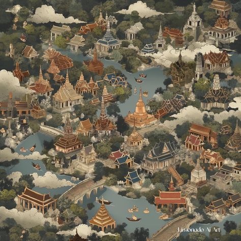 Asian Maps, Thai Architecture, International Architecture, Perspective Drawing Architecture, Heaven Art, Blue Earth, Horror Artwork, Medieval Life, My Fantasy World