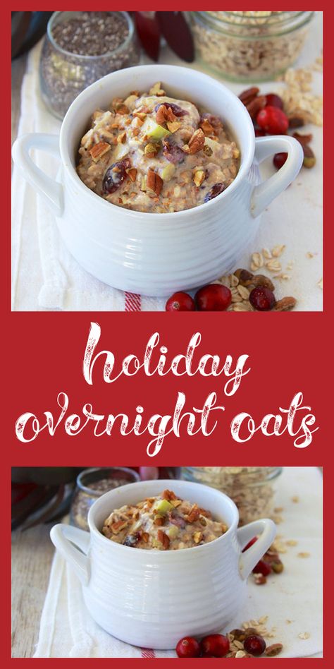 Holiday Overnight Oats Recipe are so simple to make and a delightful breakfast that we adore! Today’s Holiday Overnight Oats are packed with so many healthy ingredients like whole grain oats, chia seeds, dried cranberries, golden raisins, apples, oranges, pecans, and pistachios! || cookingwithruthie.com #holidayrecipe #holidaybrunch #breakfastrecipe Apple Cranberry Overnight Oats, Overnight Oats Gift Jar, Holiday Overnight Oats, Christmas Overnight Oats, Cranberry Overnight Oats, Christmas Oatmeal, Crockpot Oatmeal Overnight, Oats Bar, Crockpot Oatmeal