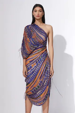 Hand Micro Pleated One Shoulder Dress Draping Saree Style, Pleated Saree, Set Saree, Sari Dress, Dress Indian, Sharara Set, Saree Dress, Indian Fashion Designers, Draped Dress