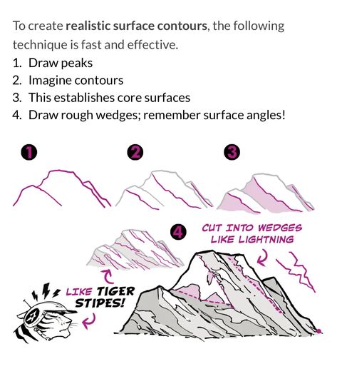 Mountain Drawing Tutorial, How To Draw Mountains Landscapes, Mountain Shading, Drawing Landscapes Tutorial, Mountain Tutorial, How To Draw Mountains, Mountain Drawing Simple, Landscape Drawing Tutorial, Basic Sketching