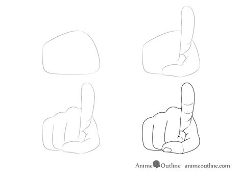 How to Draw Hand Poses Step by Step - AnimeOutline How To Draw Pointing Finger, Finger Pointing At You Reference, Hand Pointing Up Drawing, Hand Pointing Reference, Pointing Finger Drawing, Different Hand Poses, Fist Reference, Hands Poses, Peace Sign Drawing