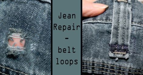 Visible Mending Belt Loop, Jean Repair, Jeans Repair, How To Patch Jeans, Jean Pocket Detail, Repair Jeans, Denim Repair, Ripped Jeggings, Sewing Jeans