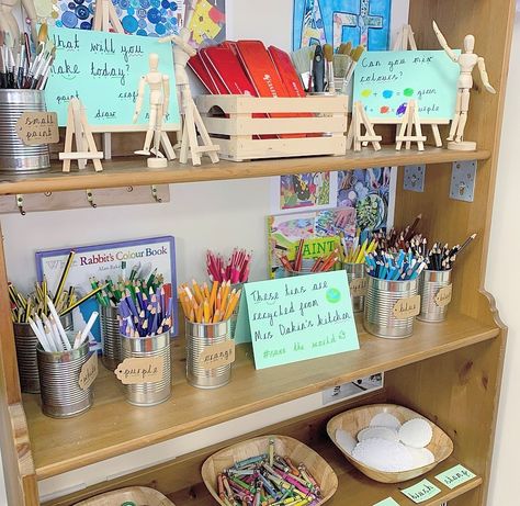 Art Area Kindergarten, Paint Area Eyfs, Reggio Inspired Art Area, Painting Area Eyfs, Reggio Inspired Classrooms Kindergarten, Mark Making Area Eyfs, Eyfs Creative Area, Creative Area Eyfs, Paint Area