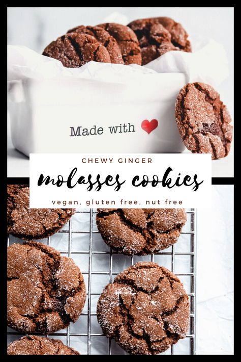 Gluten Free Molasses Cookies, Vegan Ginger Molasses Cookies, Gluten Free Ginger Cookies, Vegan Molasses Cookies, Gluten Free Ginger Snaps, Chewy Ginger Molasses Cookies, Molasses Cookie, Vegan Gluten Free Cookies, Molasses Recipes