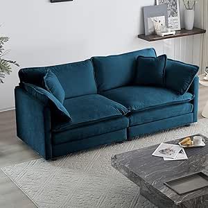 Neylory Comfortable Deep Seat Chenille Loveseat, Modern Love Seat 2-Seater Sofa Couch with 2 Pillows for Living Room Bedroom Apartment, 76.7”W Blue Modern Love Seat, Sofa Base, Cloud Couch, Pillows For Living Room, Love Seats, Hangout Room, Sectional Sofas Living Room, Modern Loveseat, 2 Pillows