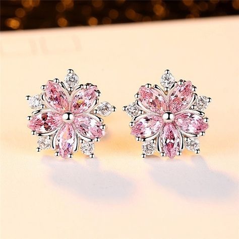 Small Flower Earrings, Pink Sakura, Sakura Flower, Stil Elegant, Pink Topaz, Cz Stud Earrings, Zirconia Earrings, Flower Earrings Studs, Flower Studs