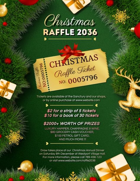 Please like & share, click to edit online & enjoy free download :-) Basket Raffle Flyer, Raffle Flyer Ideas, Christmas Raffle Poster, Raffle Ticket Poster, Christmas Club Flyer, Luxury Hampers, Flyer Free, Fundraiser Flyer, Christmas Flyer