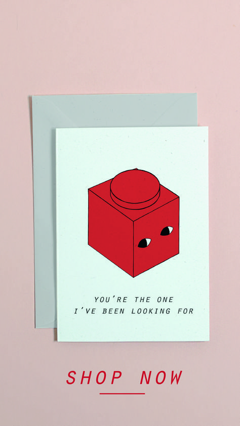 greetings card with an illustration of a single red lego brick 1 by 1 saying your the one i've been looking for. shop now underneath it Birthday Gift For Bf, Lego Card, Your The One, Valentine Drawing, Lego Gifts, You're The One, Bf Gifts, Lego Birthday, Valentines Day Card