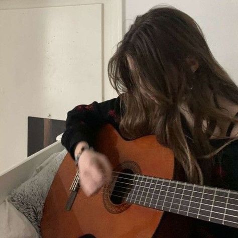 Acoustic Guitar, Long Hair, A Woman, Guitar, Mirror, Hair